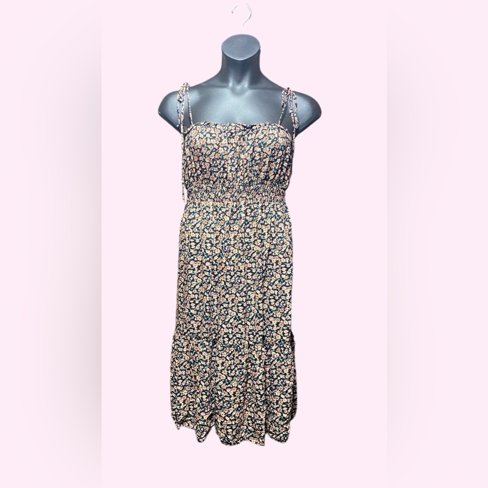 Lush Black Floral Midi Dress Size L